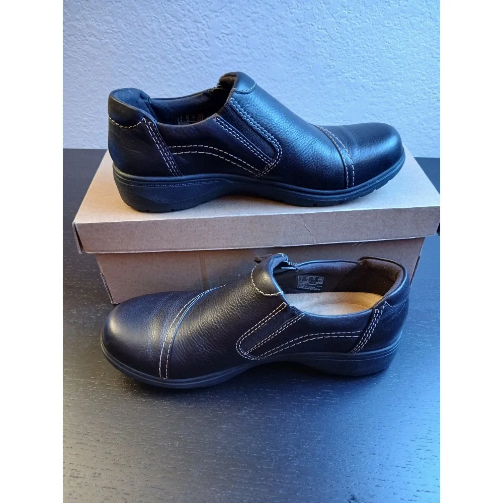 Clarks Collection Black Leather Zip Loafers Womens 6.5 M 261750534040 Comfort